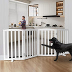 Freestanding Dog Gate Indoor,Doggie Gate Foldable Dog Gates for Doorways,Stairs or Hallways, Wooden White Pet Gate for the House, Pet Fence with Support Feet Included,32 "Height-4 Panels