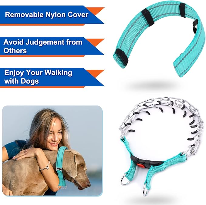 Supet Dog Prong Collar, Dog Choke Collar Adjustable Dog Pinch Collar with Quick Release Buckle/Nylon Cover for Small Medium Large Dogs