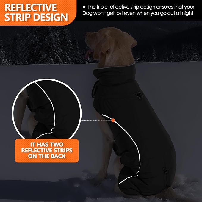 Dog Coats for Medium Large Dogs, Winter Puffer Jacket Waterproof, Warm Fleece Dog Vest with D-Ring, Drawstring & 2 Hidden Elastic Bands, Quilting Large Pet Warm Jackets for Cold Weather