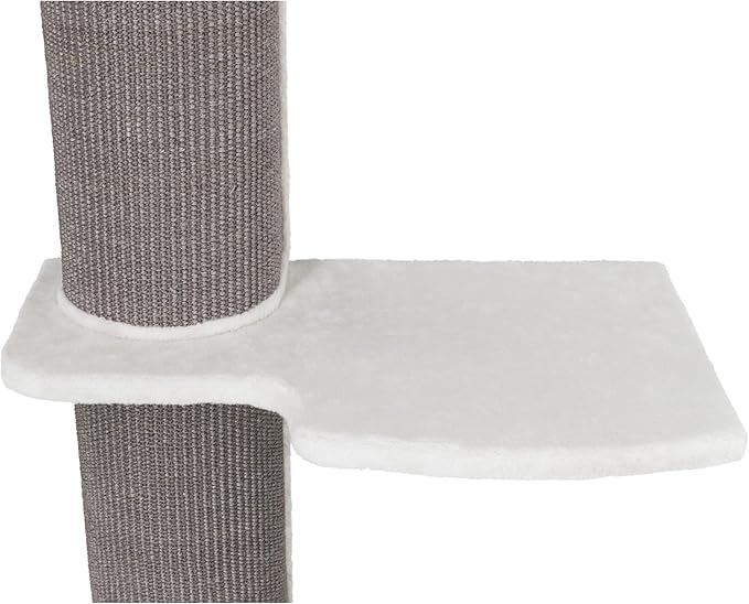 TRIXIE Acadia 63-in Cat Tower with Wall Supports, Oversized Sisal Scratching Post, Three Platforms, Removable Bed, Gray
