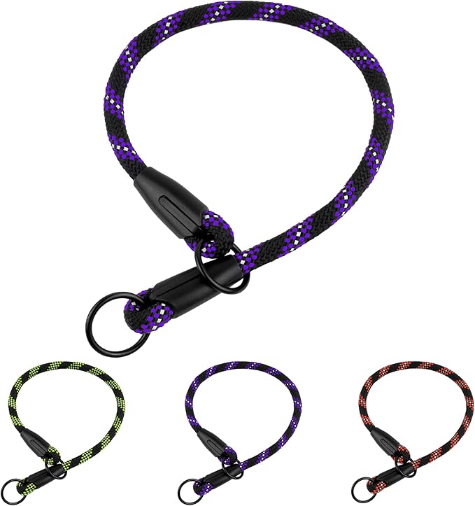 BronzeDog Rope Pro Training Dog Collar Braided No Pull Quick Release Round Lead Collars for Dogs Small Medium Large Puppy (S - 17.7" Long, Purple)