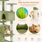 Sweetcrispy 54 Inch Cat Tree Tower, Multi-Level with Cat Scratching Post, Indoor Cat Condo with Climbing Ladder, Plush Toy, Play House for Cat, Green