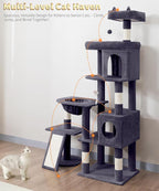 68 Inches Heavy Duty Cat Tree for Indoor Cat, Big Cat Tower with Sisal Scratching Posts and Top Perch, Large Platform for Adult Cats, PMT02DG, Dark Grey