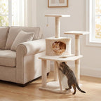 Tangkula Corner Cat Tree, Multi-Level Cat Tower with Top Perches & Cozy Condo, Natural Sisal Scratching Posts & Climbing Ladder, Playful Cat Hole & Hanging Balls, Kitty Climbing Play Center (Beige)