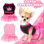 2 Pieces Dog Dress with Bling Rhinestones Cute Princess Puppy Clothes for Small Dog Girls Female Doggie Pet Dress Tutu Outfit for Chihuahua Yorkie, Pink Black,X-Small
