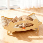 Cat Scratcher Bed, 3-in-1 Cat Scratching Pad with Hammock & Ball, Natural Sisal with Solid Wood Frame Cat Scratch Post for Indoor Cats Lounger & Sleep & Scratch