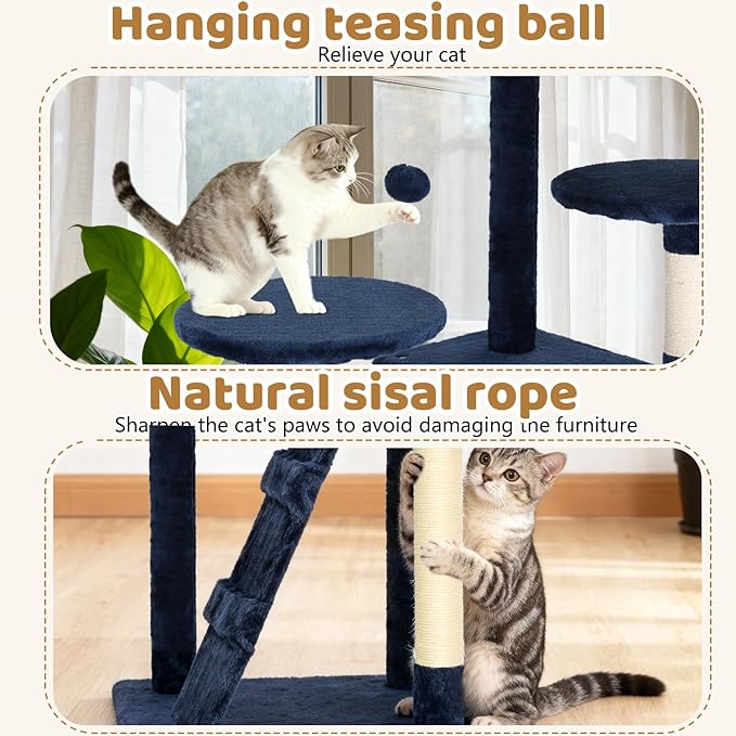 BestOffice 54 Inch Cat Tree, Multi-Level Cat Tower with Condo, Perches, Sisal Scratching Posts, Climbing Ladder,Indoor Activity Center Play House for Kittens & Adult Cats, Navy Blue