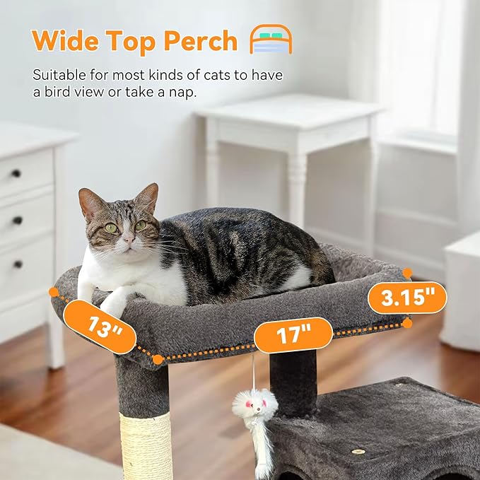 Cat Tree, 29.5 Inches Cat Tower with Dual Condos for Indoor Cats, Plush Cat House with Padded Perch, Scratching Ramp and Posts -Dark Gray