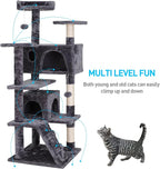 54-Inch Cat Tree Multi-Level Condo Tower Bed Furniture Kitten Play House with Scratching Posts, Dark Grey