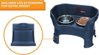 Neater Feeder Deluxe Mess-Proof Elevated Dog Bowls for Medium Dogs (19–40 lbs), 2 Height Adjustable (10” & 12.5”) No-Spill Raised Dog Bowl Stand, Stainless Steel Food Bowl Set, Made in USA, Dark Blue