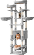 77-Inch Tall Cat Tree for Indoor Cats, Multi-Level Large Cat Tower with 4 Hammocks, 2 Padded Perches, Cat Condo, Sisal Scratching Posts and Hanging Toys for Large Adult Cat, Light Grey