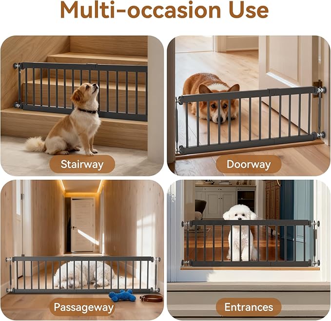 Short Dog Gate,18"-45" Adjustable Extra Wide Metal Short Dog Gate to Step Over, 13" Tall Small Pet Gate with 3 Extension Kits
