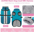 AOFITEE Dog Coats for Large Dogs, Waterproof Dog Winter Jacket with Harness Built in, Warm Large Dogs Coat with Fleece Lined, Zip Up Pets Jackets for Golden Retriever, Weimaraner, Turquoise 2XL