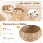 41 Inches Wicker Cat Tree, Modern Cat Tower with Handwoven Cat Condo & Perch, Scratching Post, Dangling Balls and Sisal Rope, Indoor Cat Tree Tower for Large Adult Cats 20 Lbs (White)