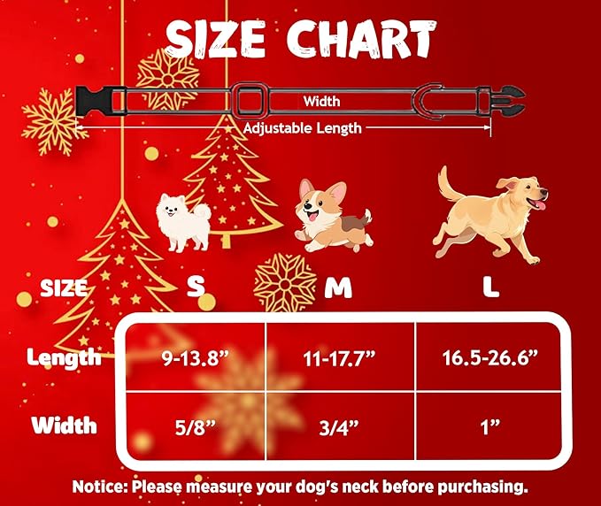 Tunkoo Dog Collar Christmas Shiny Plaid with Bow Tie, Rose Gold Metal Buckle Durable Adjustable Dog Collars - for Small Medium Large Festive Pets Collar, S