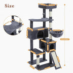 PEQULTI 60'' Cat Tree, Tall Cat Tower with 2 Large Condos, Wide Top Perch, Cozy Hammock and Sisal Scratching Posts for Indoor Cats Lare Adult Smoky Gray