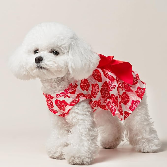 PUPTECK Dog Wedding Dress Outfit Puppy Cute Small Dogs Clothes,Rose,S