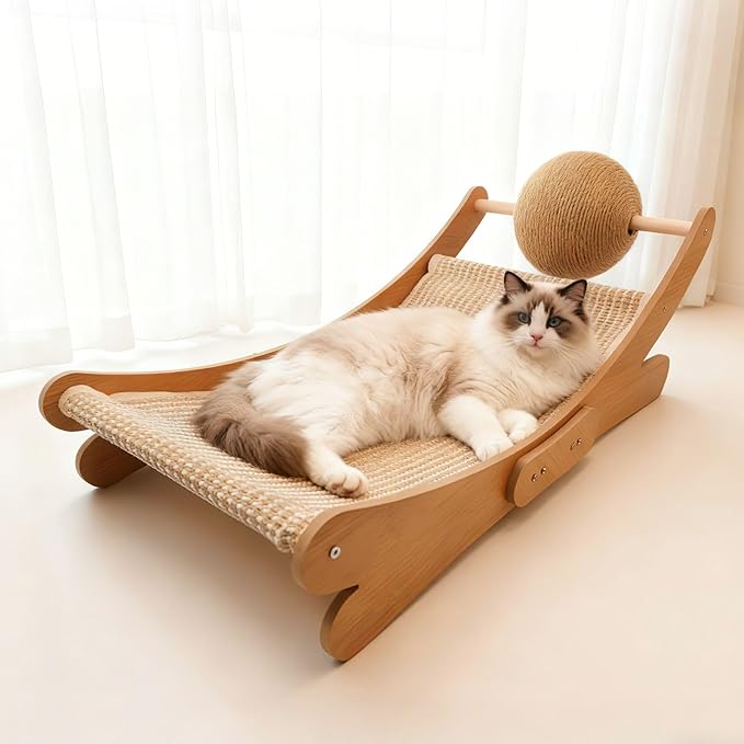 Sisal Cat Scratcher Bed for Cat Scratching Chair Hammock, Large Scratch Post Lounger Pad with Toy Ball for Indoor Cats