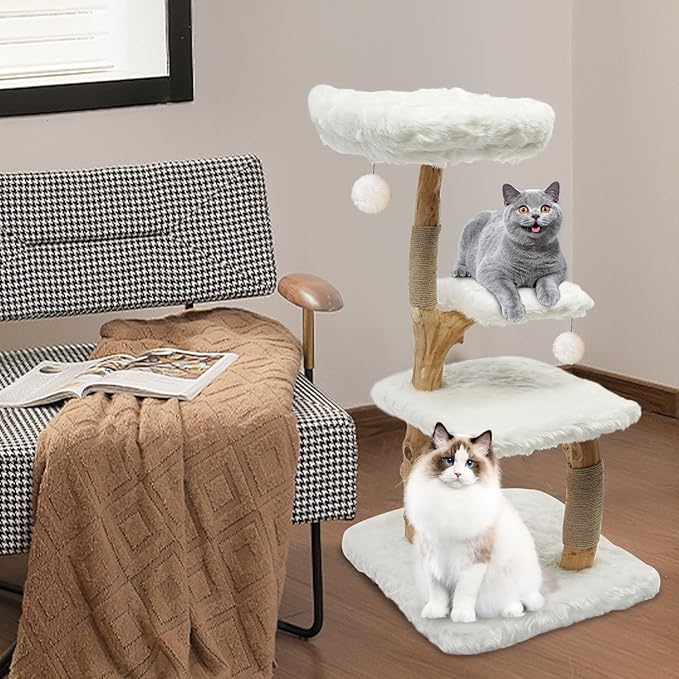 Cat Tree, L22.8*W22.8*H44.1in Cat Climbing Tower for Indoor Cats, Multi-Layer Cat Condo with 4 Jumping Platforms & Scratching Posts, Holds 15kg/33lbs