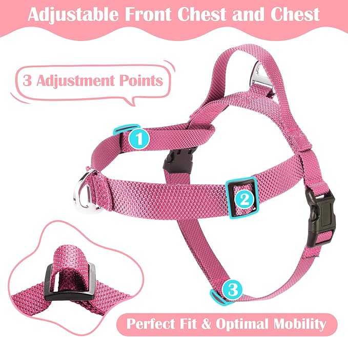 Annchwool No Pull Dog Harness with Front Clip and Easy Control Handle-Belly & Chest Adjustable Dog Harness and Leash Set for Medium Large Dogs-Heavy Duty Vest Harnesses Easy for Walking(Pink,L)