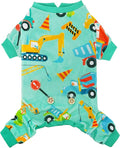 KYEESE Dog Pajamas Velvet Dog Pajamas Small Sized Dogs Soft Dogs Clothes Pjs with Construction Vehicles Pattern Stretchy Pet Jammies Coat Comfy Pet Onesie Costume, X-Large