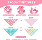 Easter Dog Bandanas 2-Pack for Small to Medium Dogs - Reversible Bunny & Carrot Pastel Plaid Scarf, Pink & Blue Pet Accessories for Spring Gift