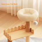39.3” Wood Cat Tower with Sisal Scratching Post, Modern Cat Tree with Acrylic Bowl, Climbing Ladder & Hanging Ball Toy, Multi-Level Cat Activity Center (39.3 inch)
