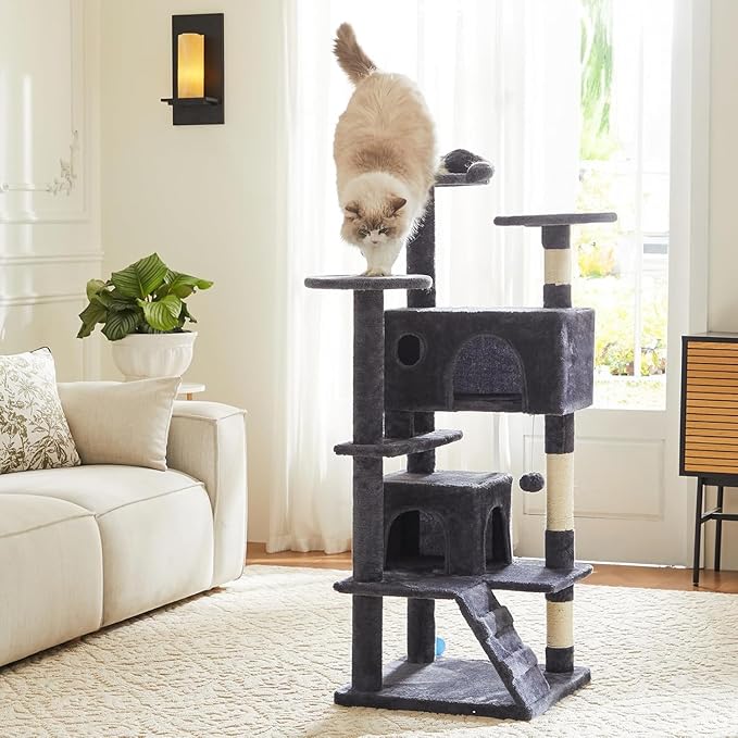 54 Inches Cat Tree, Cat Tree Tower Condo with Scratching Post for Cats House Play, Detachable Cat Tower, Multi-Level Furniture Activity Center for Kittens Pet House, Dark Gray