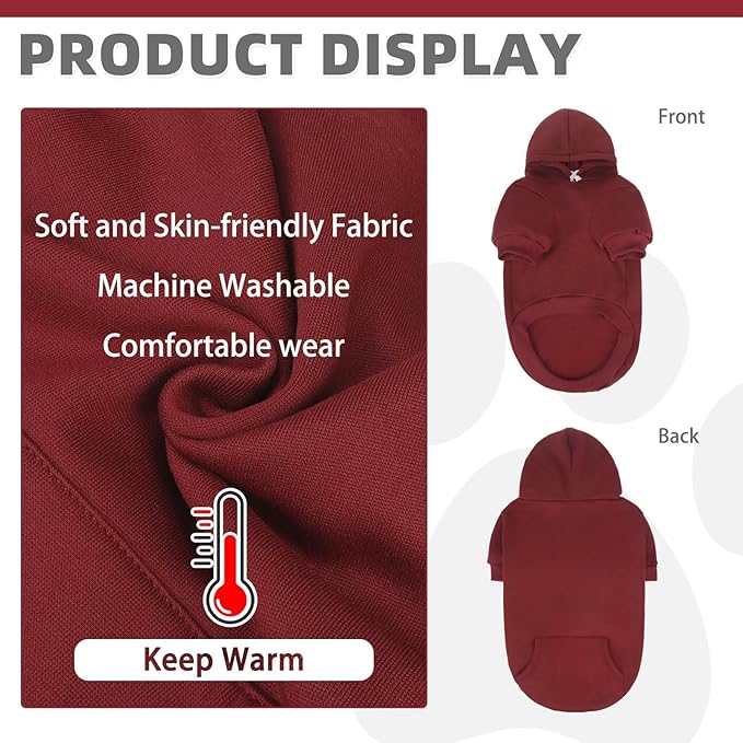 KOOLTAIL Dog Hoodie for Large Medium Small Dogs,Soft&Warm Pet Sweater with Leash Hole and Pocket Boy Girl,Puppy Fall Winter Jacket Clothes,French Pitbull Cold Weather Coat Sweatshirt,Deep Red S