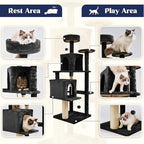 58 Inch Cat Tree Cat Tower for Indoor Cats Tall Cat Condos Scratching Post with Hanging Toy Furniture for Kitten Pets Play, Yellow Beige
