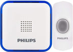 Philips Wireless Doorbell Kit, Battery-Operated Reciever, LED Alert Lights, 1 Push Button, 32 Melodies, 3 Volume Levels, 150 Ft Range, White, DES3140W/27