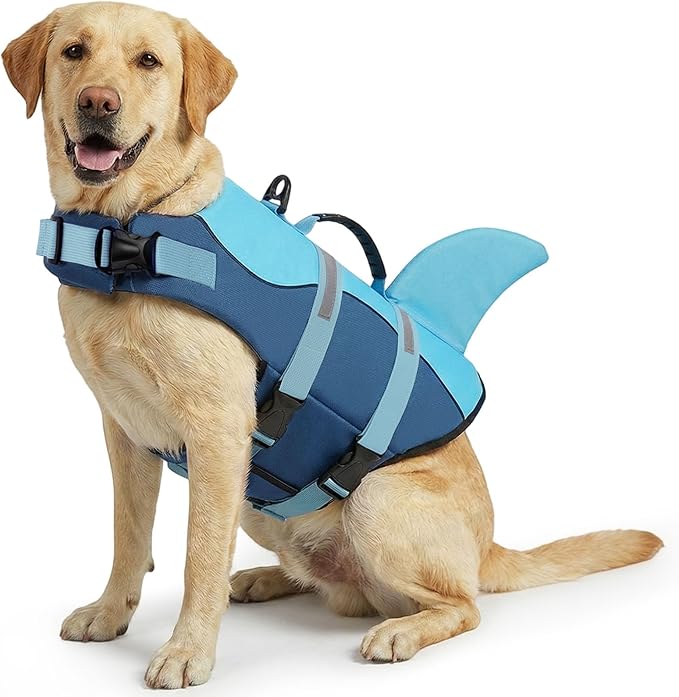 ASENKU Dog Life Jacket - Pet Safety Vest for Swimming & Boating, Shark Life Jacket with Floatation, Dog Lifesavers Swimsuits for Small Medium Large Dogs (Deepblue, XL)