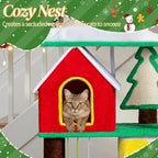 Christmas Decorations, Christmas Cat Tree with Hideaway, Large Cat Tower with Crown Perch & Sisal Scratching Ramps, Candy Color Holiday Decor for Indoor Cats, Multi-Level Playhouse (56 in Christmas)