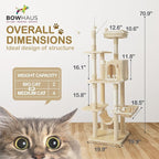 Tall Cat Tree for Indoor Large Cats or Kittens, Multi-Level Cat Activity Tree with Scratching Posts, Hammock, Cat Cave Condo, Modern Cute Small Cat Climbing Tower with Widened Perch