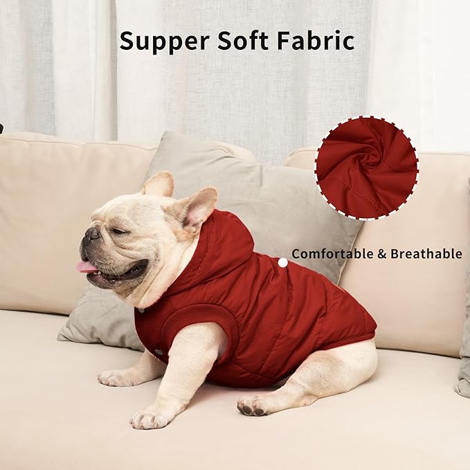 Fleece Lining Extra Warm Dog Hoodie in Winter,Small Dog Jacket Puppy Coats with Hooded,Red XS