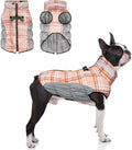 BEAUTYZOO Dog Winter Coat with Harness Built in, Reflective Plaid Puffer Vest Waterproof for Medium Dogs, Fleece Warm Puppy Zipped Jacket with D Ring, Pet Cold Weather Sweater Clothes, Brown M