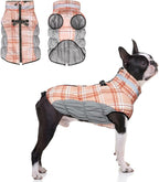 BEAUTYZOO Dog Winter Coat with Harness Built in, Reflective Plaid Puffer Vest Waterproof for Medium Dogs, Fleece Warm Puppy Zipped Jacket with D Ring, Pet Cold Weather Sweater Clothes, Brown M