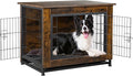 Shintenchi Wooden Dog Crate Furniture for Large Breed, L Double-Door Kennel Indoor with Removable Tray, End Table L Dog Crate for Decoration, 38.6" L, Brown