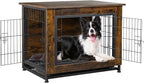 Shintenchi Wooden Dog Crate Furniture for Large Breed, L Double-Door Kennel Indoor with Removable Tray, End Table L Dog Crate for Decoration, 38.6" L, Brown