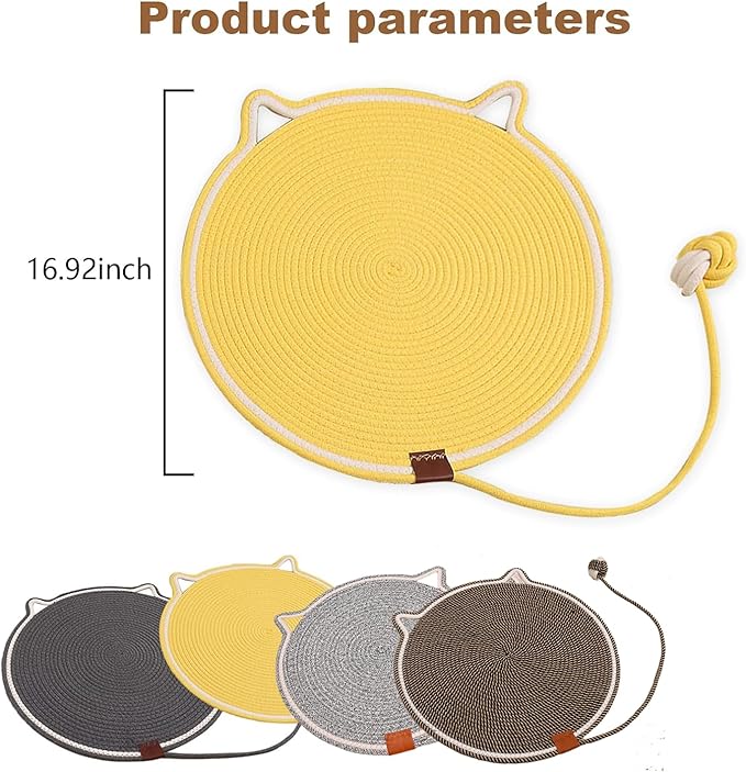 Cat Scratching Pad, Natural Cotton Rope Cat Scratch Mat, 16.9'' Round Wall & Floor Scratcher, Durable Furniture Protector for Couch, Carpet, Sofa, Eco-Friendly Cat Scratcher Pad（Yellow）