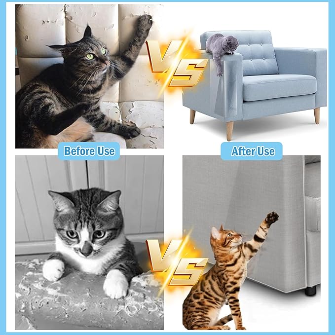 197"x12" Cat Scratch Furniture Protector with Chew Sticks, Large Transparent Couch Protector from Cat Claws, Self-Adhesive Anti-Scratch Guard for Sofa Door Chair Table Leg