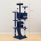 24/7 Shop at Home Court 70 inch Multi-Level Cute Cat Tree Tower with Dangling Ball and Scratching Posts for Indoor Cats Adults, Kitten Supplies, Pet House, Navy Blue