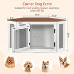 Corner Dog Crate Furniture, Wooden Dog Kennel End Table, Decorative Pet Crate Indoor Use, Furniture Style Dog House for Small Medium Dog, Dog Cage TV Stand, White and Walnut DCBA0801
