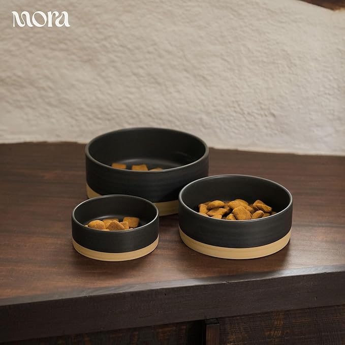 Mora Ceramic Pet Bowl Size Medium - Food/Water Dish for Large Puppies, Cats, Retrievers, Medium Sized Dogs, ect. 28oz or 4 Cups - Basic Bowls for Your Dog or Cat, Mix and Match for a Set - Liquorice