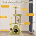 PETSITE 49-inch Avocado-Themed Cat Tree, Multi-Level Modern Cat Tower with Jute Scratching Posts, Cat Condo, Self Groomer Brush, and Dangling Toys, Cute Cat Tree Tower for Indoor Cats