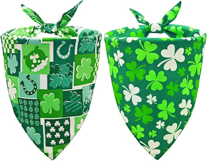 St. Patrick's Day Dog Bandanas 2PCS-Small,Irish Shamrock Design Scarves, Holiday Costumes,Pet Scarves for Boys and Girls,Dog Outfit Gifts for Small Dogs and Cats(Green)