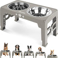 Elevated Dog Bowls for Medium Size Dogs, Non-Slip Dog Feeder with 1*Stainless Steel Dishes & 1*Slow Feeder Bowl, 5 Heights Adjustable Raised Bowls to 3.15″-8.66″-9.84″-11.02″-12.2″