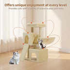 35.8-inch Cat Tree with Double Cat Beds & Hammock, Plush Perch Scratcher with Comfort Sleep Platform and Toy Ball for Indoor Cats (Beige)