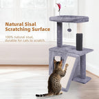 Cat Tree with Self-Grooming Brush and Interactive Toys, Cat Tree Tower for Indoor Cats, Cat Tower with Sisal Scratching Post and Scratching Pads, Cat Condo with Padded Perch, Grey