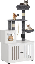 YITAHOME Cat Tree with Litter Box Enclosure, 2-in-1 Cat Furniture, Modern Cat Condo with Cat House, Perch, Food Station, Hammocks, Scratch Post, Hair Brush, 53.5 Inch, White